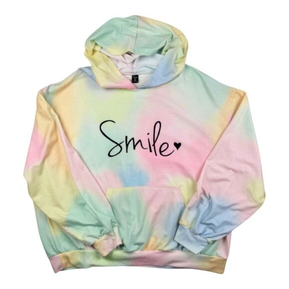Womens Plus Size 2XL Shein Curve Color block Tie Dye "SMILE" Oversized Hoodie - Picture 4 of 8